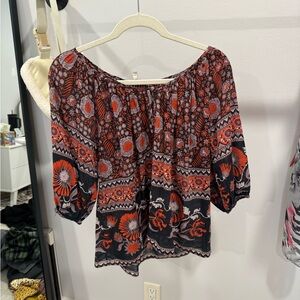 Joie Red and Black Flutter Sleeve Blouse Ruffled Relaxed